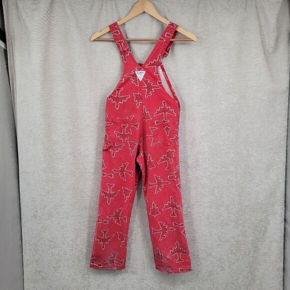 Oshkosh Vintage Vestbak Red Airplane Print Overalls Size 7 - Picture 12 of 16